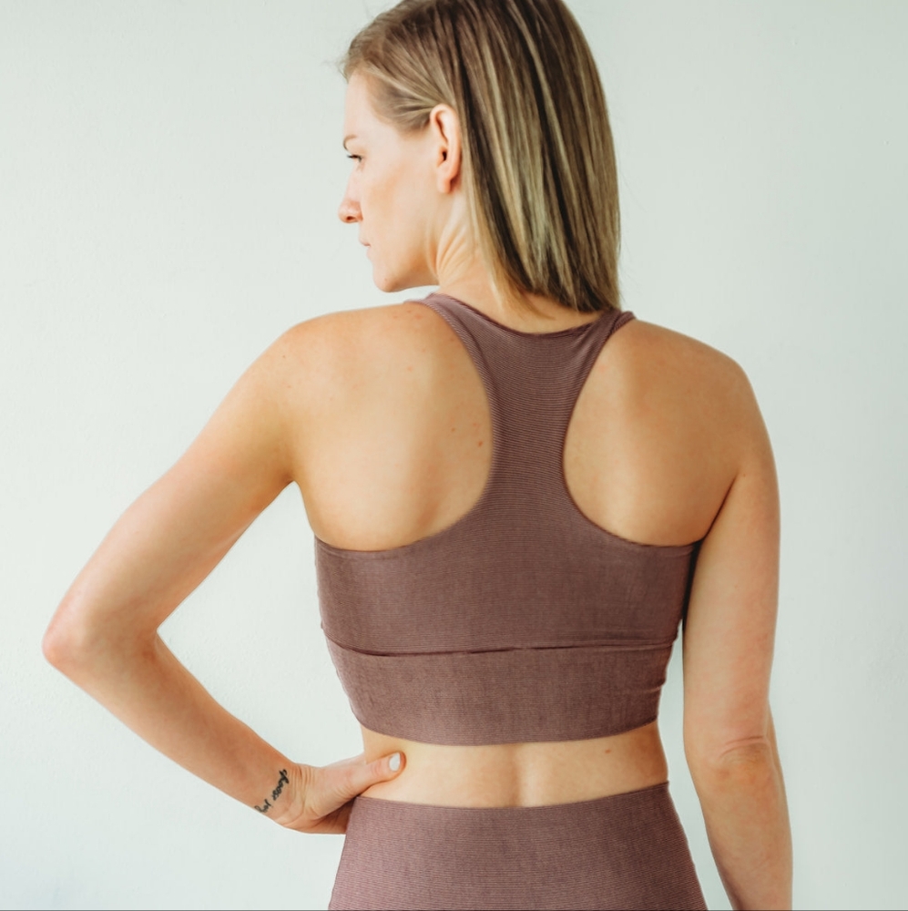 Mauve microstripe loneliness sports bra